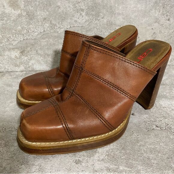 Vintage Candies Block Heel Mule Leather Brown 6.5 Patchwork Y2K CottageCore - Picture 3 of 9